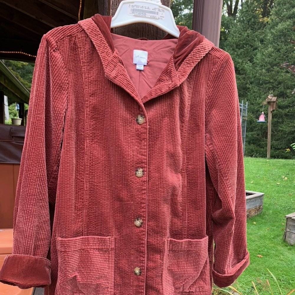 Brand new J.Jill Cinnabar velvet hooded corduroy swing jacket coat M $219